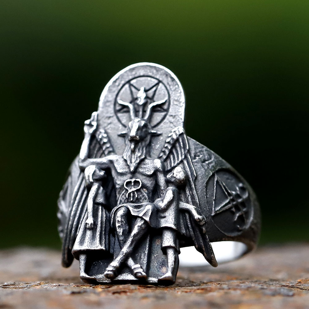 Men's Baphomet Signet Ring Stainless Steel Punk Jewelry