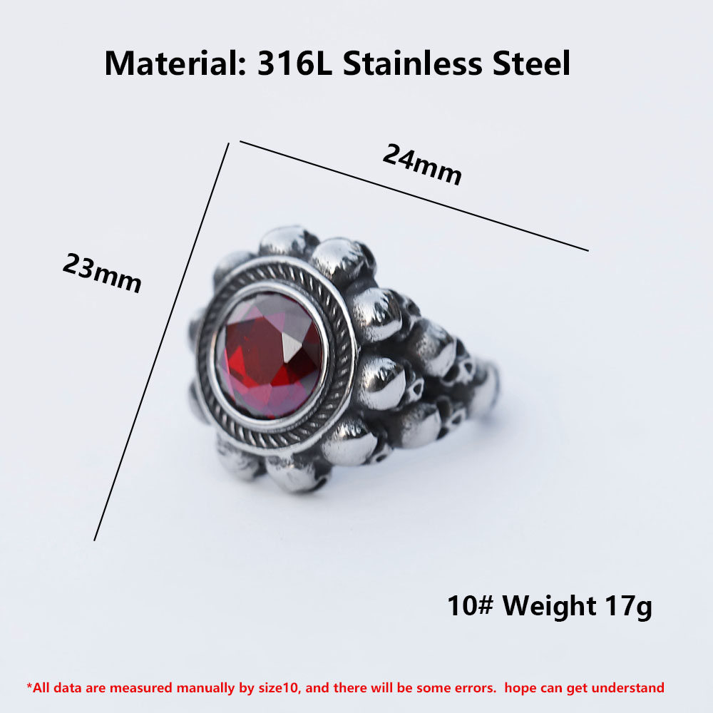 Full view of the men's vintage gothic skull ring, showcasing its unique design and robust construction.