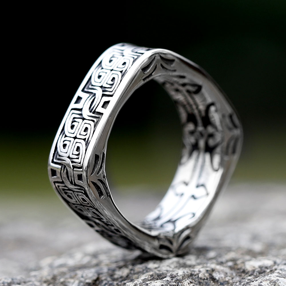 Side angle of the stainless steel square ring, showcasing its unique shape and smooth finish.