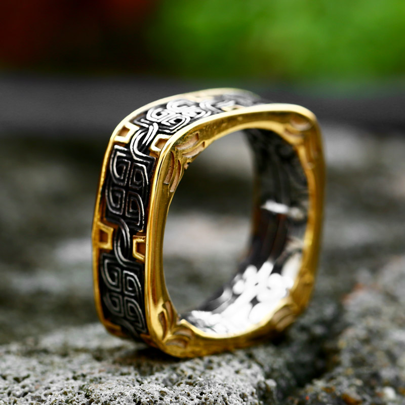 Interior view of the durable stainless steel square band ring with a polished surface.