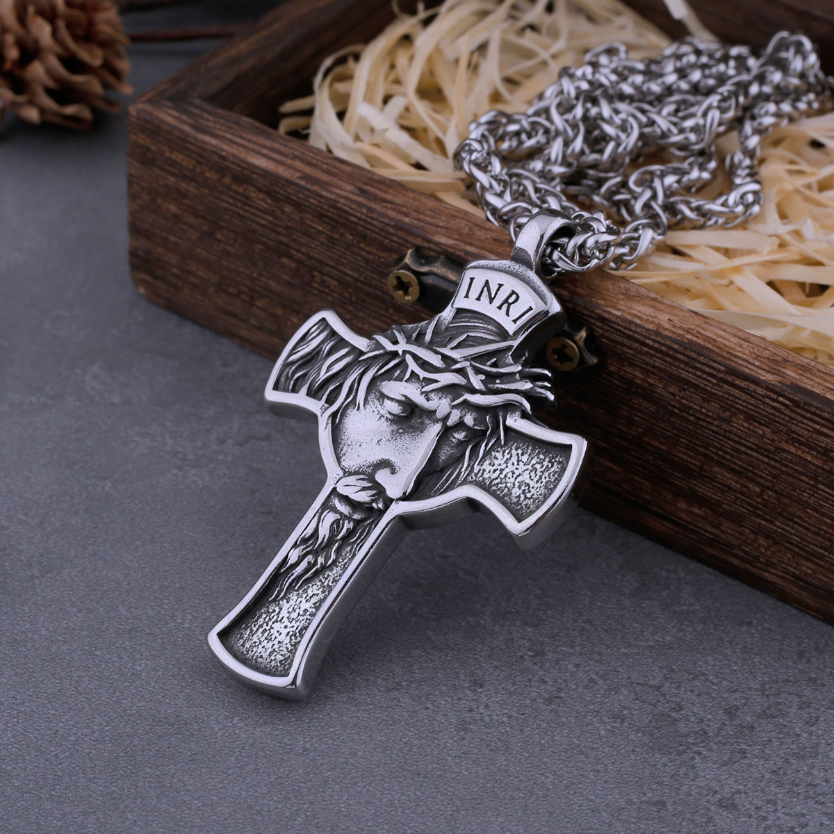 Men's 316L Stainless Steel Jesus Cross Pendant Necklace