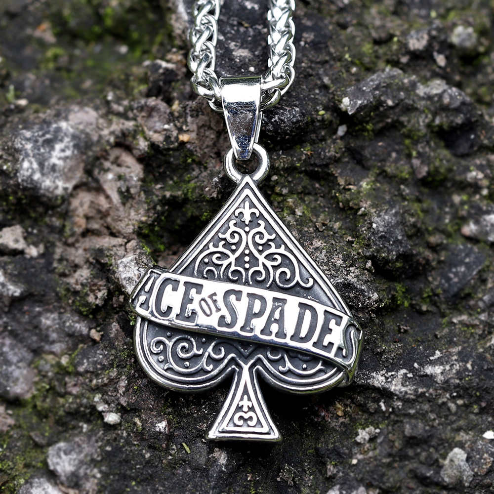 Men's 316L Stainless Steel Ace of Spades Pendant Necklace