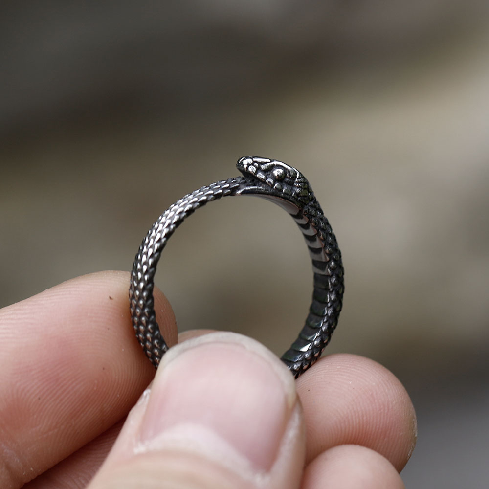 Side profile of the snake ring, showcasing its intricate coiled form.