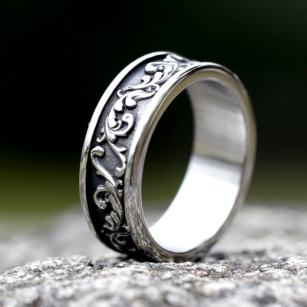 Stainless Steel Vintage Viking Spindrift Pattern Ring