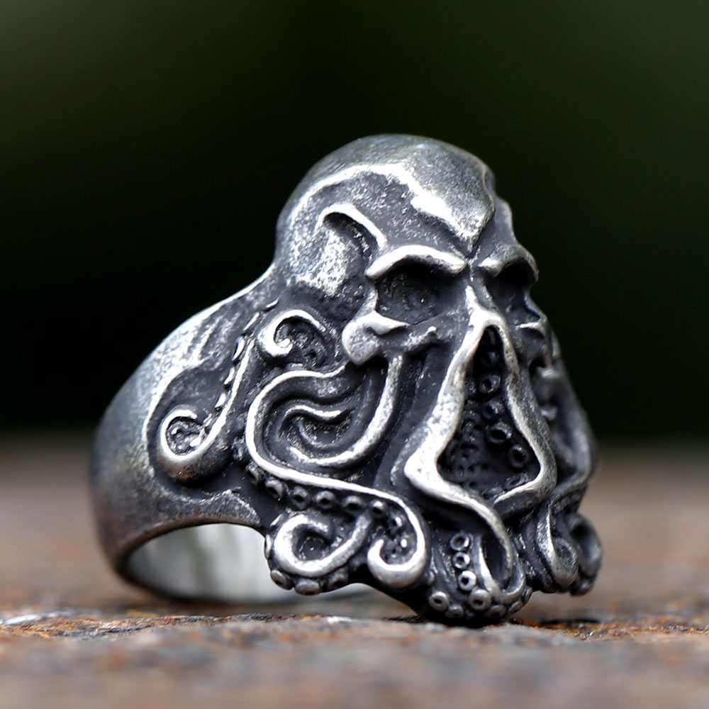 Gothic Octopus Skull Men's Stainless Steel Ring