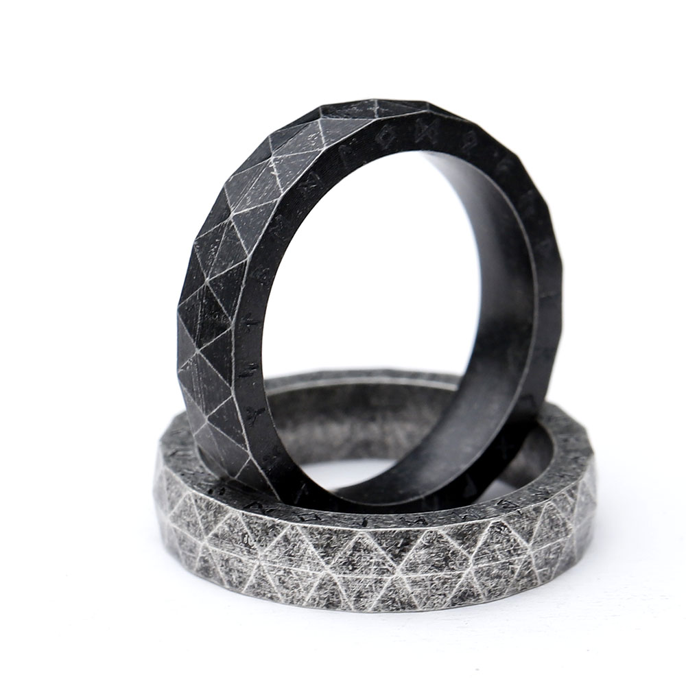 Another view of the durable stainless steel Viking rune band, a symbolic gift for him or her.