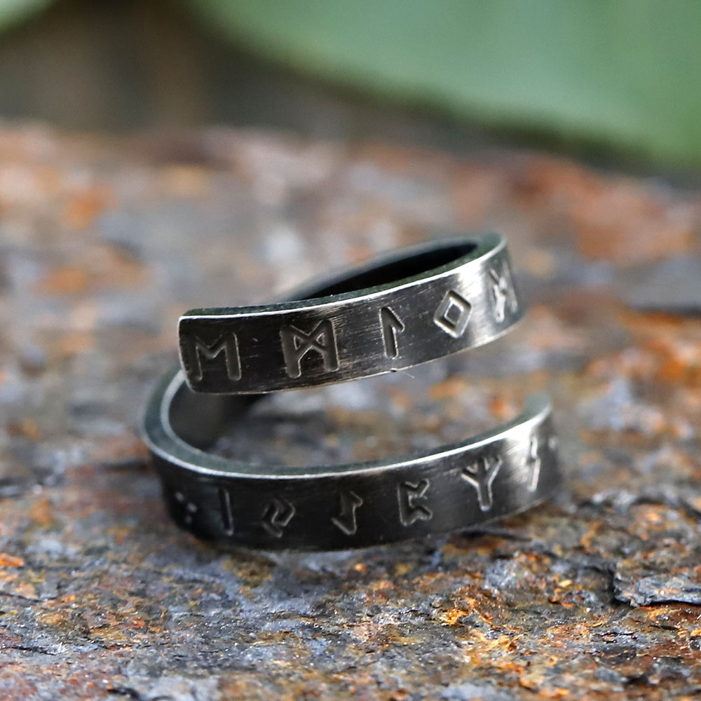 Side profile of the men's amulet ring, emphasizing the thickness and craftsmanship of the Viking-inspired piece.