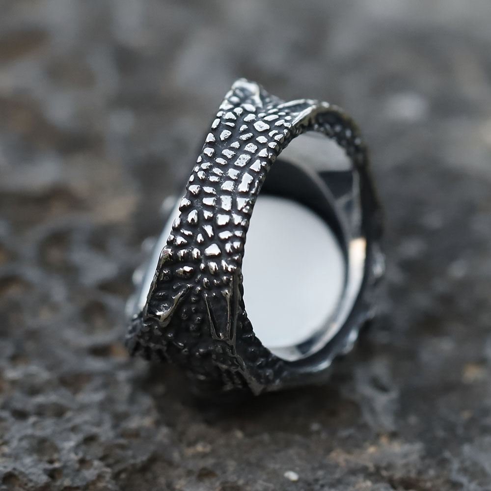 Back view of the men's heavy 316L stainless steel skull ring, showing solid craftsmanship and finish.