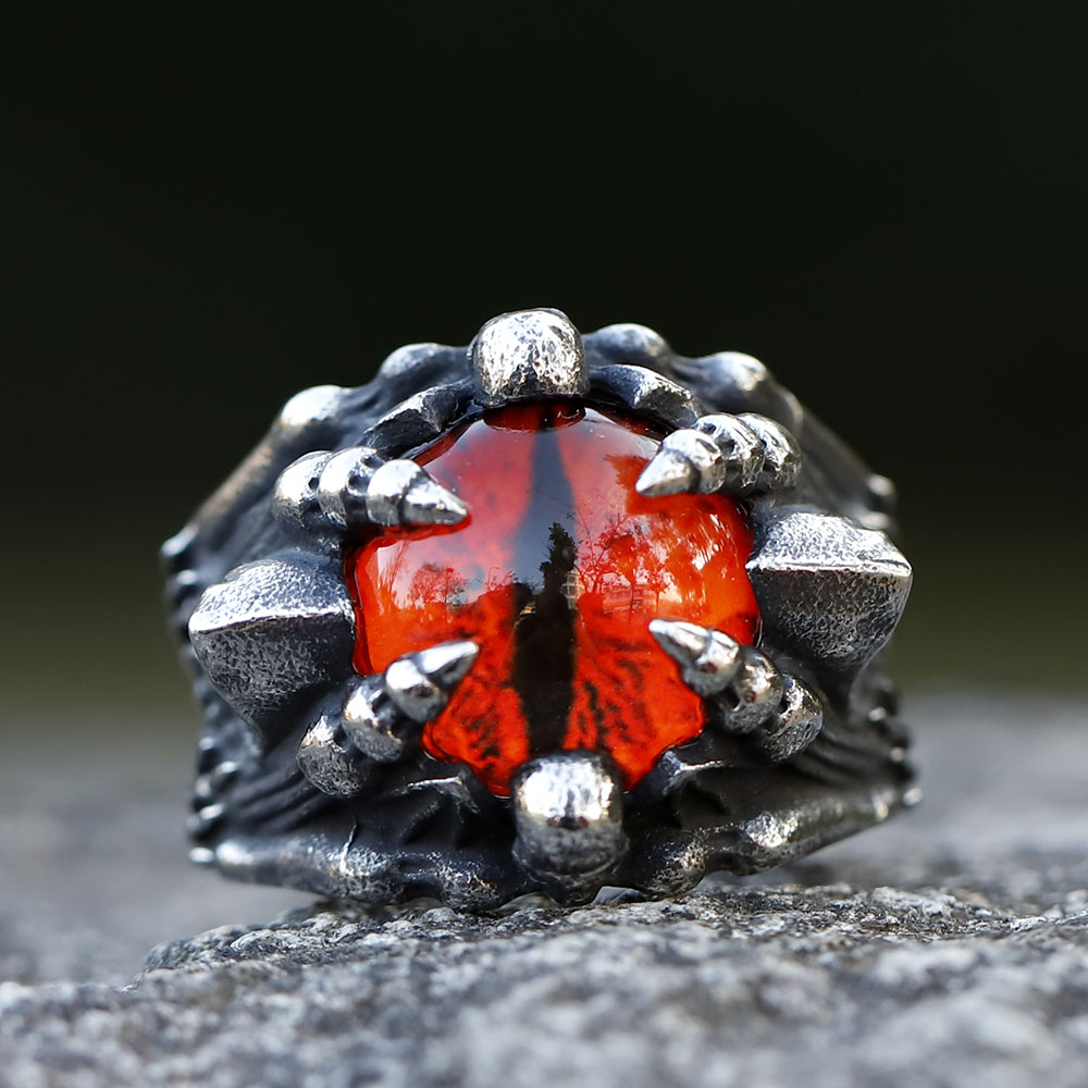 Men's 316L Stainless Steel Punk Rock Skull Ring with Red Stone