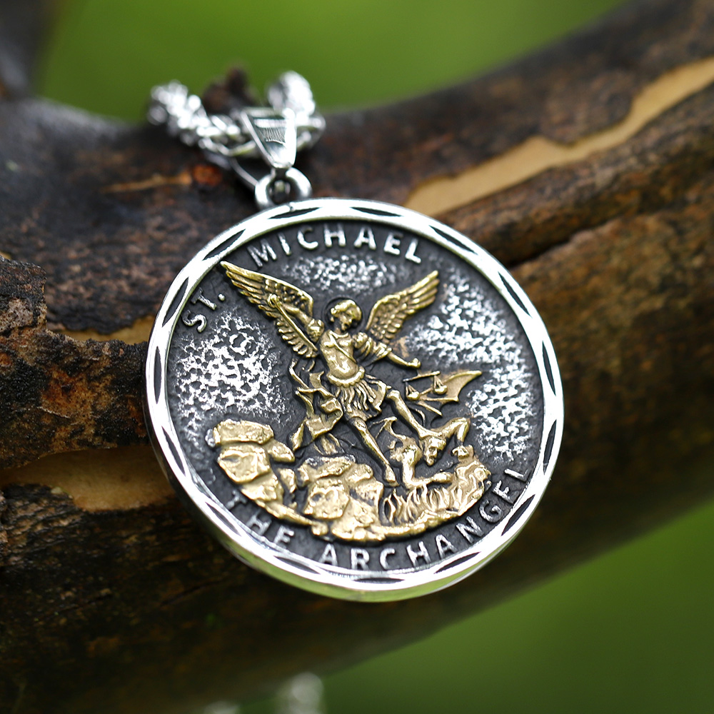 Men's Stainless Steel Archangel Michael Guardian Pendant Necklace