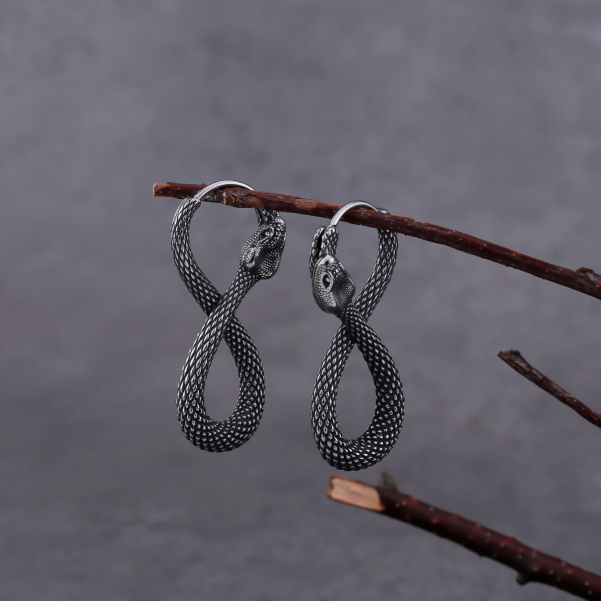 Stainless Steel Eight Snake Punk Biker Earrings